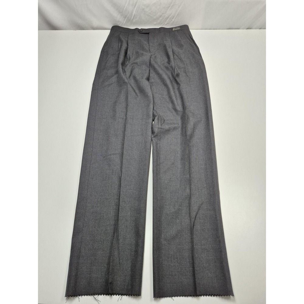 Sansabelt Dress Pants Mens 34x36 Gray Pleated Wool Elastic Waist Unhemmed
